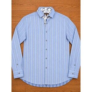 Blue Mens XL Ranchwear Pearl Snap Shirt Light Blue Stripe Paisley Trim Button Up